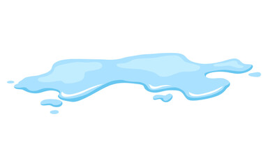 Water spill puddle. Blue liquid shape in flat cartoon style. Clean fluid drop design element isolted on white background