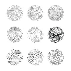 Hand drawn tree bark circle pattern. Abstract line art elements vector set collection