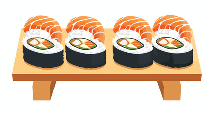 Sliced sushi roll on wooden plate isolated vector flat