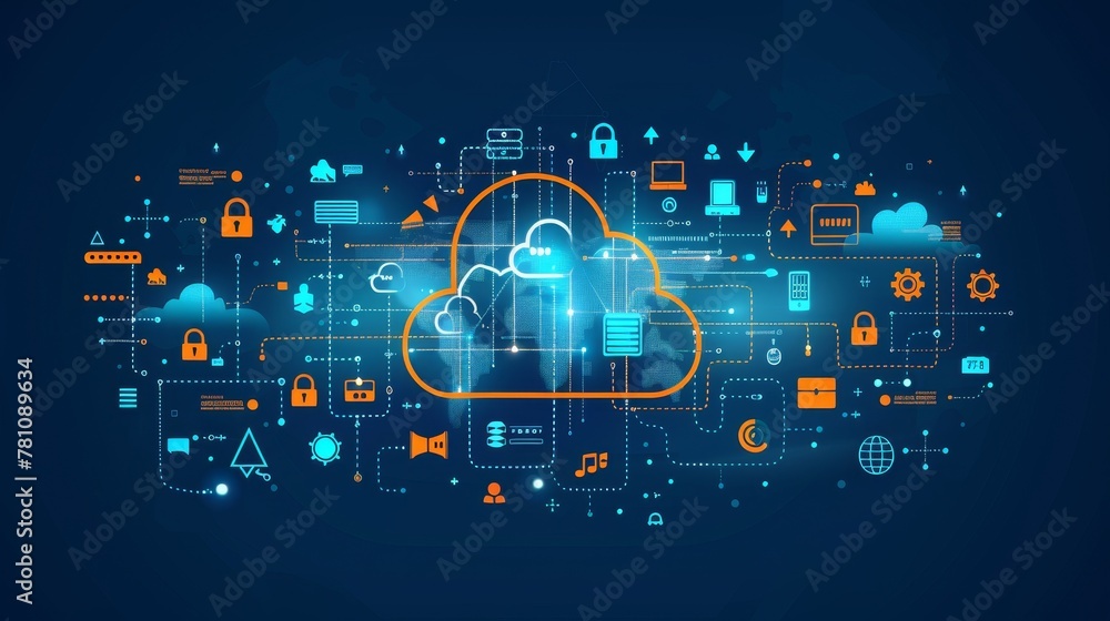 Poster cloud computing: a cloud services architecture diagram, illustrating the various components