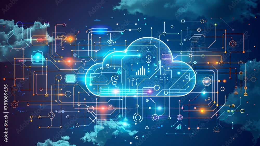 Poster cloud computing: a cloud services diagram illustrating the flow of data and information