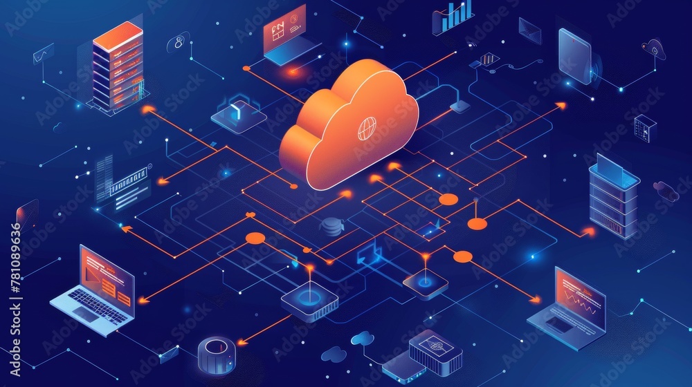 Poster cloud computing: a cloud services diagram illustrating the flow of data and information