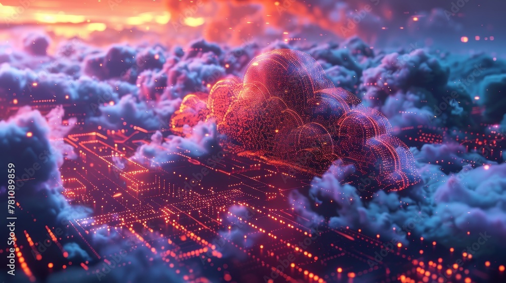 Poster cloud computing with remote access capabilities, showcasing the accessibility of cloud services