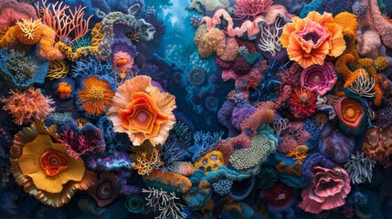 Fototapeta na wymiar Vibrant digital art of a coral reef ecosystem with diverse marine flora 