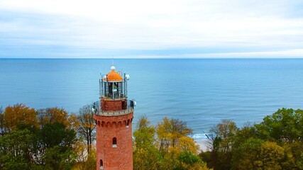 Captured by drone on a cloudy November day, the Gąski lighthouse. © Grzegorz