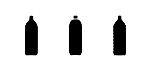 Plastic or glass bottle icon set in black color isolated on white background
