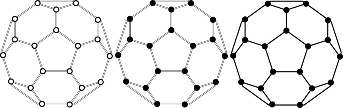 black white Buckminsterfullerene icon set