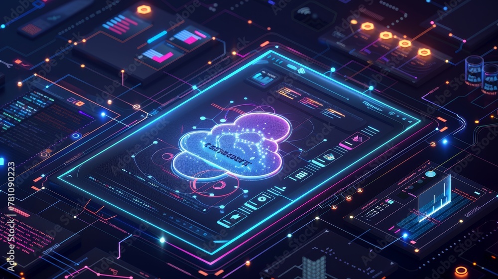 Poster cloud monitoring platform showing data trends and predictions