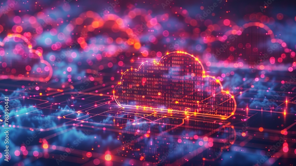 Poster cloud networking: illustration of a cloud server with interconnected network nodes