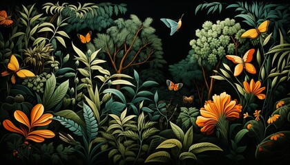 a group of different animals in the jungle, painted with colorful paints - 781090418