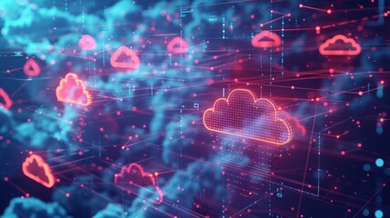 Cloud Networking: Illustration of a cloud infrastructure with interconnected devices and data centers