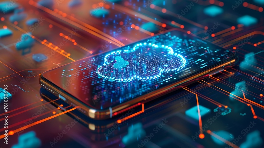 Poster cloud storage: a smartphone screen displaying a cloud storage app