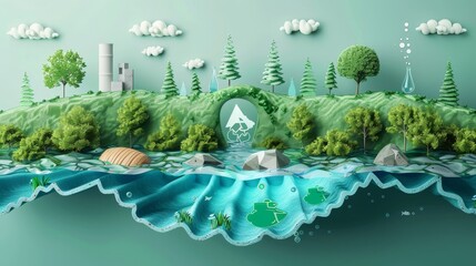 Environment and Sustainability: A 3D vector infographic showcasing the importance of water conservation and ways