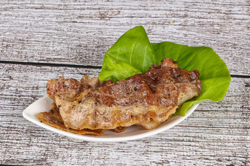 Roasted sliced pork fat bacon