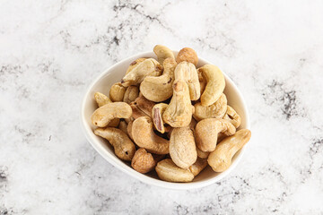 Cashew nuts heap in the bowl