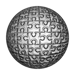 Silver spherical surface texture jigsaw puzzle. Illustration isolated on white background.	
