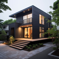 日本のシンプルな木造住宅　黒