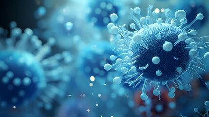 Microorganism rendering medical background, abstract microscopic world of bacteria or viruses