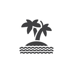 Island with palm tree and sea waves vector icon - 781092858