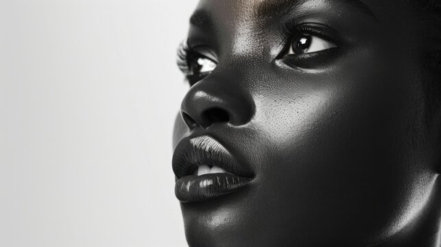 A captivating white-toned picture, highlighting flawless skin and significant copy space.