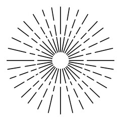 Obraz premium Sunburst firework explosion, bursting or light rays, linear drawing. Vector trendy hand drawn retro isolated design element
