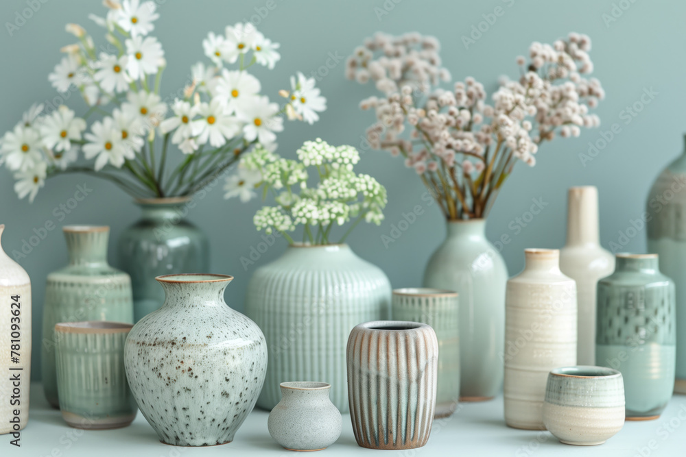 Aufkleber ceramic vases with flowers. background image. created with generative ai technology.