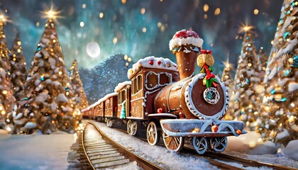 isolated set cartoon cute car christmas gingerbread train for christmas or new year holiday...