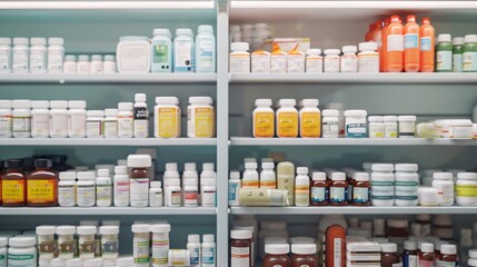 Pharmacy Counter Display: Assorted Prescription Medications in Close-Up