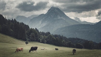 wonderful summer landscape with cows grazing on fresh green mountain pastures and watzmann mount in the alps incredible nature scenery amazing panoramic image stunning bavarian alps countryside - obrazy, fototapety, plakaty