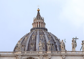 St. Peter's Basilica Dome with Statues in Rome, Italy