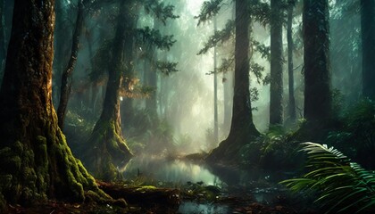 forest landscape exotic foggy forest