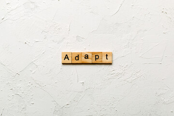 ADAPT word written on wood block. ADAPT text on cement table for your desing, concept
