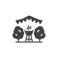 Barbecue grill and party flags vector icon