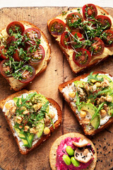 Healthy toasts for breakfast or lunch. Clean eating.