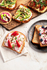 Healthy toasts for breakfast or lunch. Clean eating.