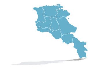 Mapa azul de Armenia en fondo blanco.