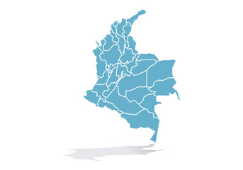 Mapa azul de Colombia en fondo blanco. © Gabrieuskal