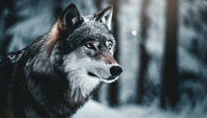 grey wolf in the cold snowy winter forest amazing wildlife generative ai
