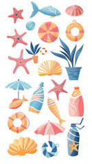 pack of summer elements illustration icons , sticker collection, isolate white background.
