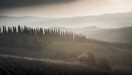 impressive spring landscape view with cypresses and vineyards tuscany italy