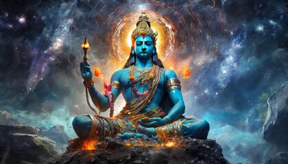 lord shiva in a transcendental spiritual image against the background of the cosmos mahamaya gurudeva electronic art generative ai generative ai