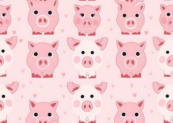 Cute pink piggy seamless pattern