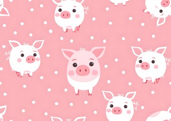 Cute pink piggy seamless pattern