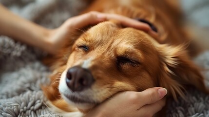 Close up of a Relaxed Dog Enjoying a Therapeutic Massage Showcasing the Benefits of Physical Therapy and Relaxation Techniques