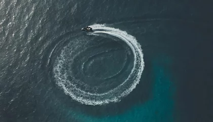 Fotobehang aerial view of a jet ski vashafaru haa alif atoll maldives indian ocean riding circles generative ai © Robert