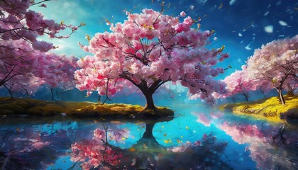 beautiful sakura flower cherry blossom in spring sakura tree flower on blue sky