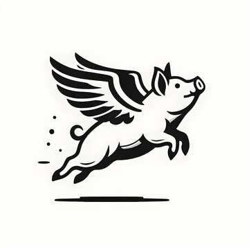 recommend clip art: flying pig black and white simple minimalistic logo icon tattoo vector style illustration