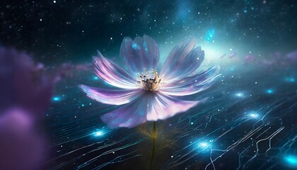 futuristic cosmos flower with circuit big data technology ai generated image