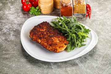 Tasty roasted breaded meat schnitzel