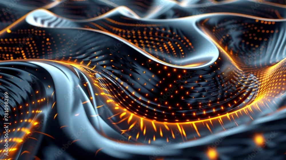 Poster close-up of computer screen emitting glowing wave